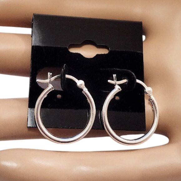 3/4" Sterling Silver Hoop Pierced Post Earrings Vintage 20mm Marked 925 Round - Picture 1 of 3